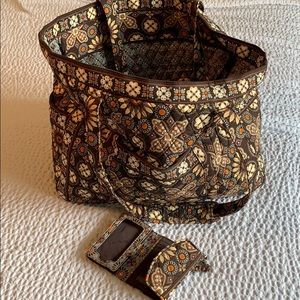 LARGE Vera Bradley Brown Bag & Wallet